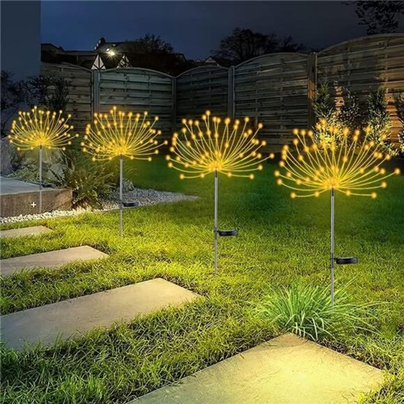 4 PCS Solar Firework Light, Outdoor Solar Garden Decorative Lights 120 LED - Picture 1 of 7